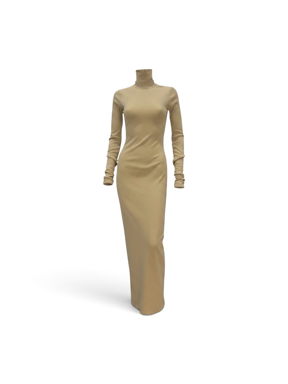 Eterne Long Slim Turtleneck Maxi Dress in Beige